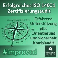 Erfolgreiches ISO 14001 Zertifizierungsaudit. Erfahrene Unterstützung gibt Orientierung und Sicherheit. Improvement Experts GmbH Logo.