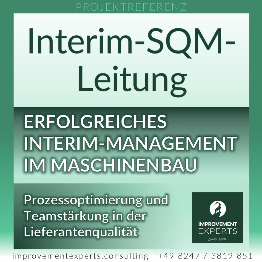 Projektreferenz: Interim-SQM-Leitung im Maschinenbau mit Fokus auf Prozessoptimierung und Teamstärkung in der Lieferantenqualität.